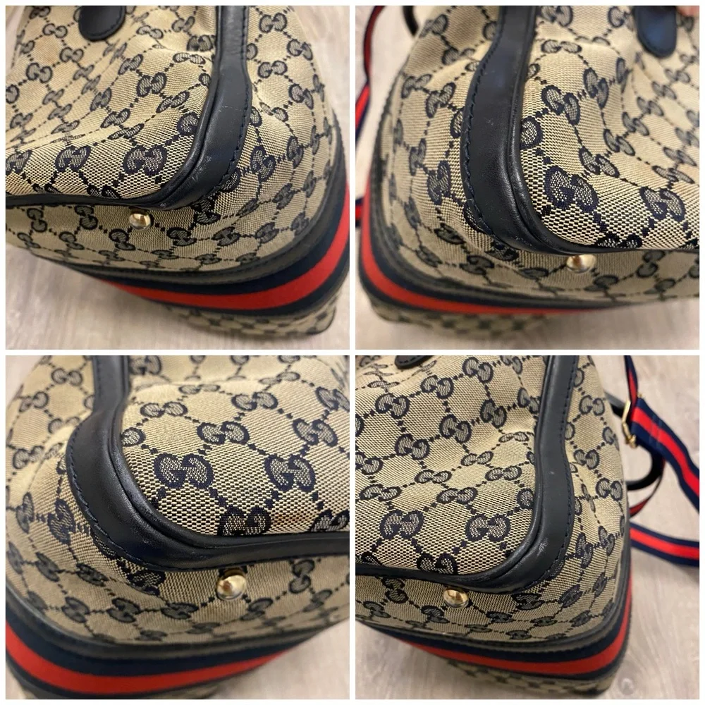 SOLD- AUTHENTIC GUCCI Canvas/leather Vintage Boston Bag Crossbody Red/Navy - Picture 13 of 15